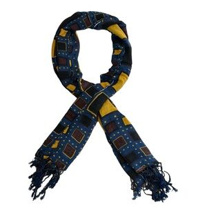 Blue Brown And Yellow Tassel Scarf